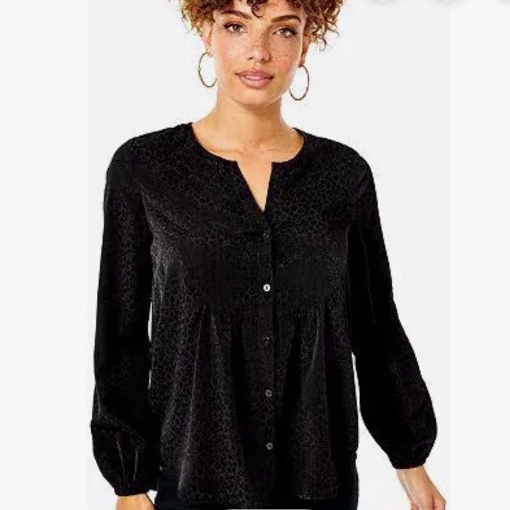 LILLY PULITZER Hensley onyx black long sleeve TOP leopard jacquard print sz L